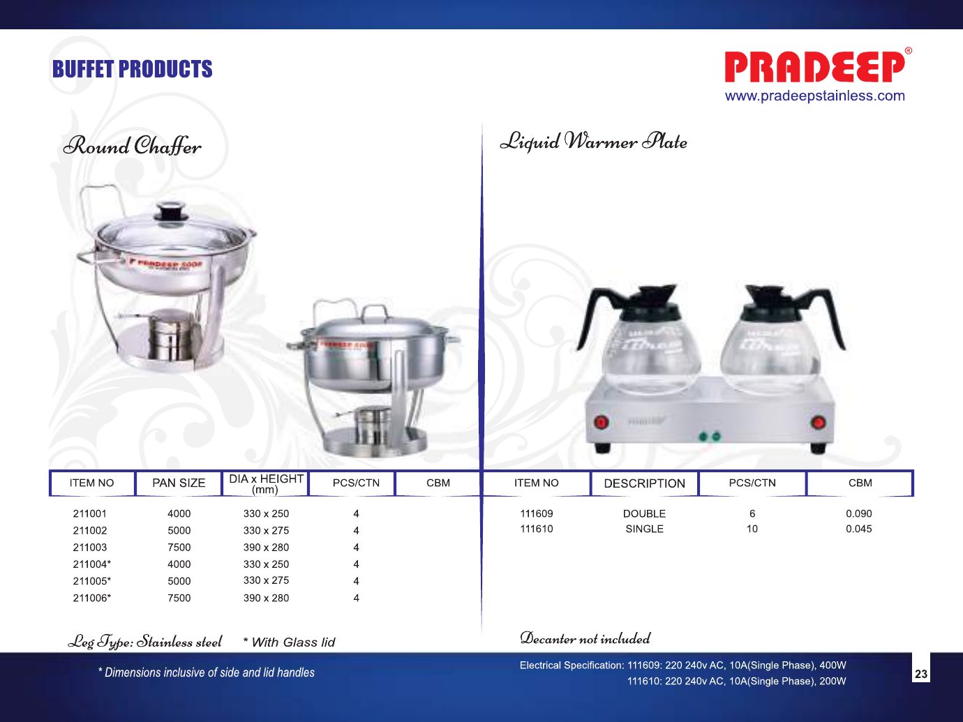 Buffet – Round Chaffer & Liquid Warmer Plate — catalogue page 1