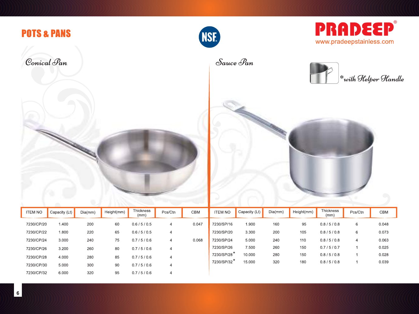 Conical Pan & Sauce Pan — catalogue page 1