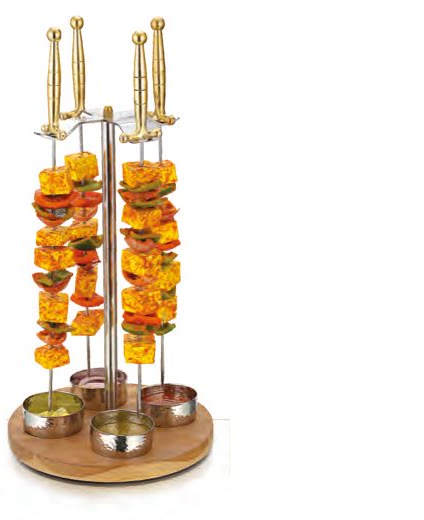 Tikka Stand Wood Base - 4 Skewers